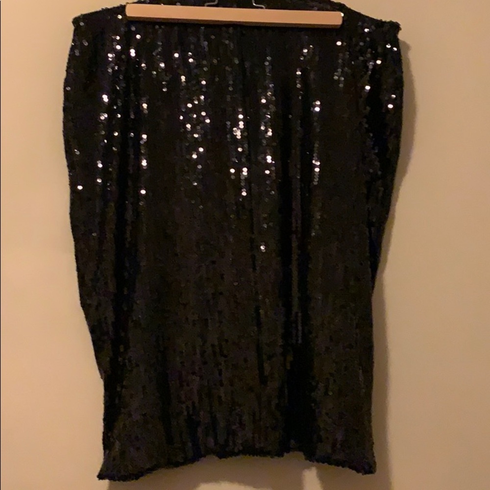 Sejour 1X Elastic Waist Black Sequin Pencil Skirt